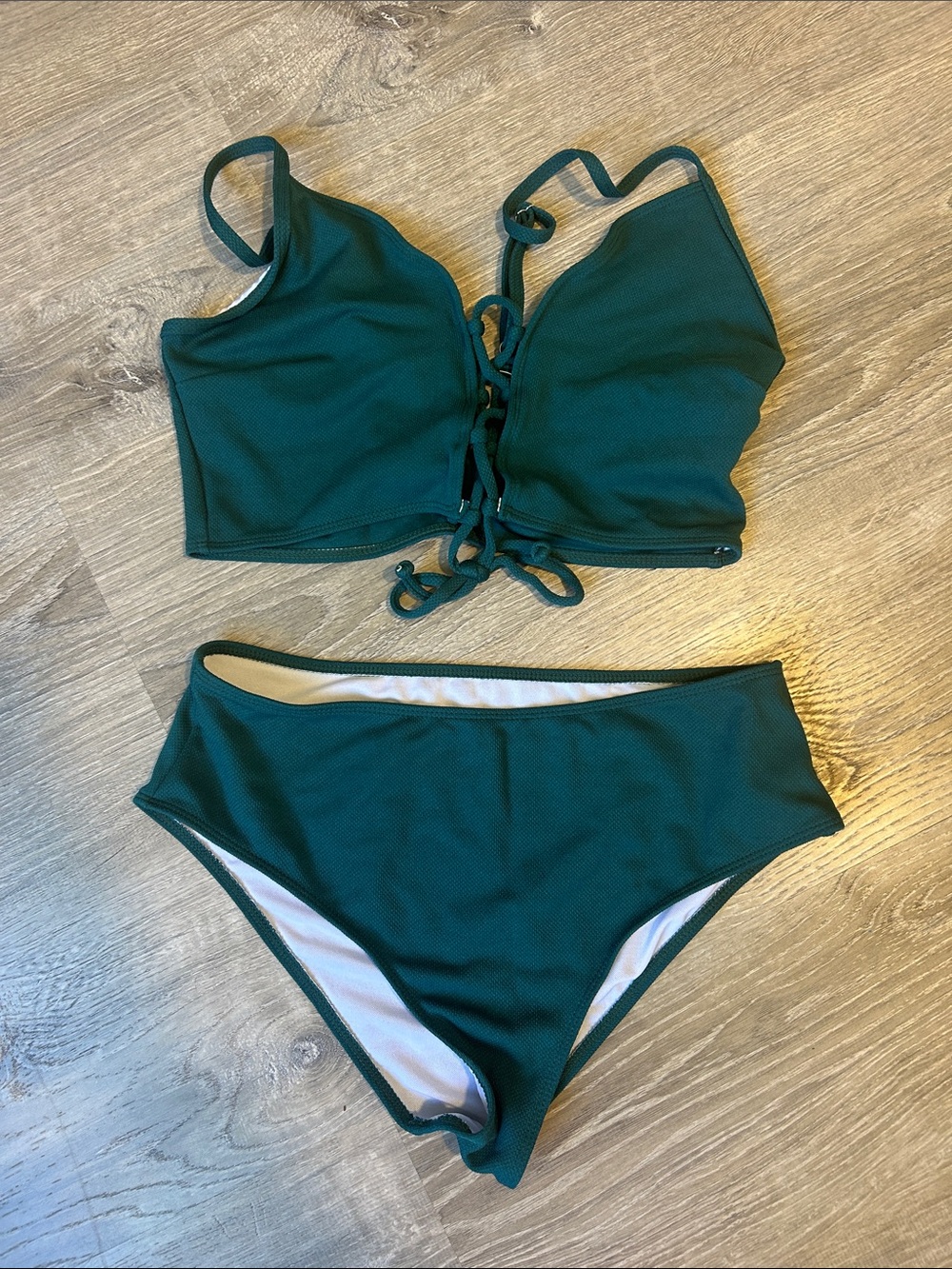 Women’s Deep Green Lace-Up Tank Bikini Set